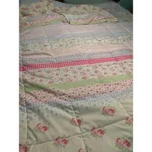 Living Quarters Patchwork Comforter Set King Pink Blue Floral Gingham Polka Dot